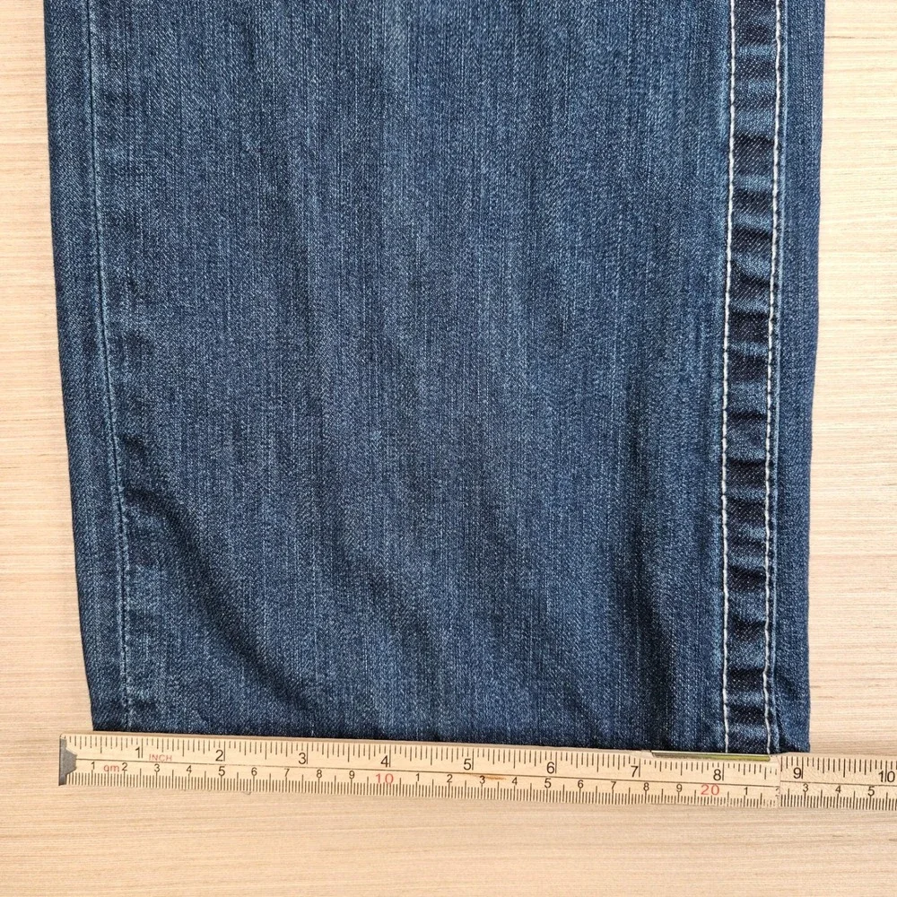 True Religion Ricky Jeans Mens 36x32 Blue Straight Leg Big T Stitch Made In USA